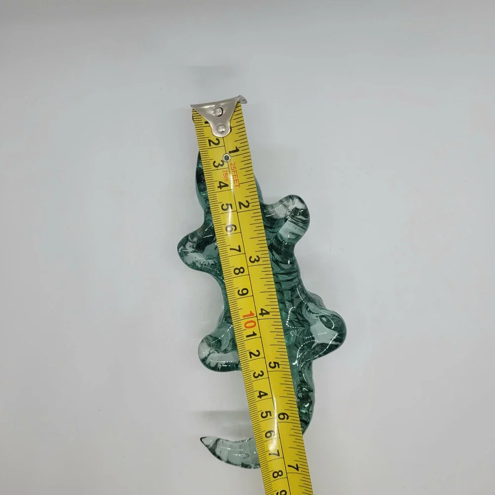 Vintage Art Glass Alligator Figurine Teal Green Textured Crocodile Ornament 6.5